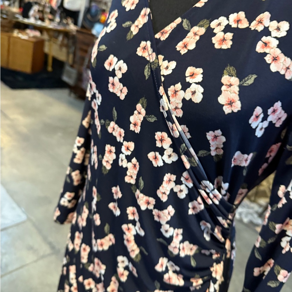 New York & Company Blue and Black Wrap Dress with Long Sleeves